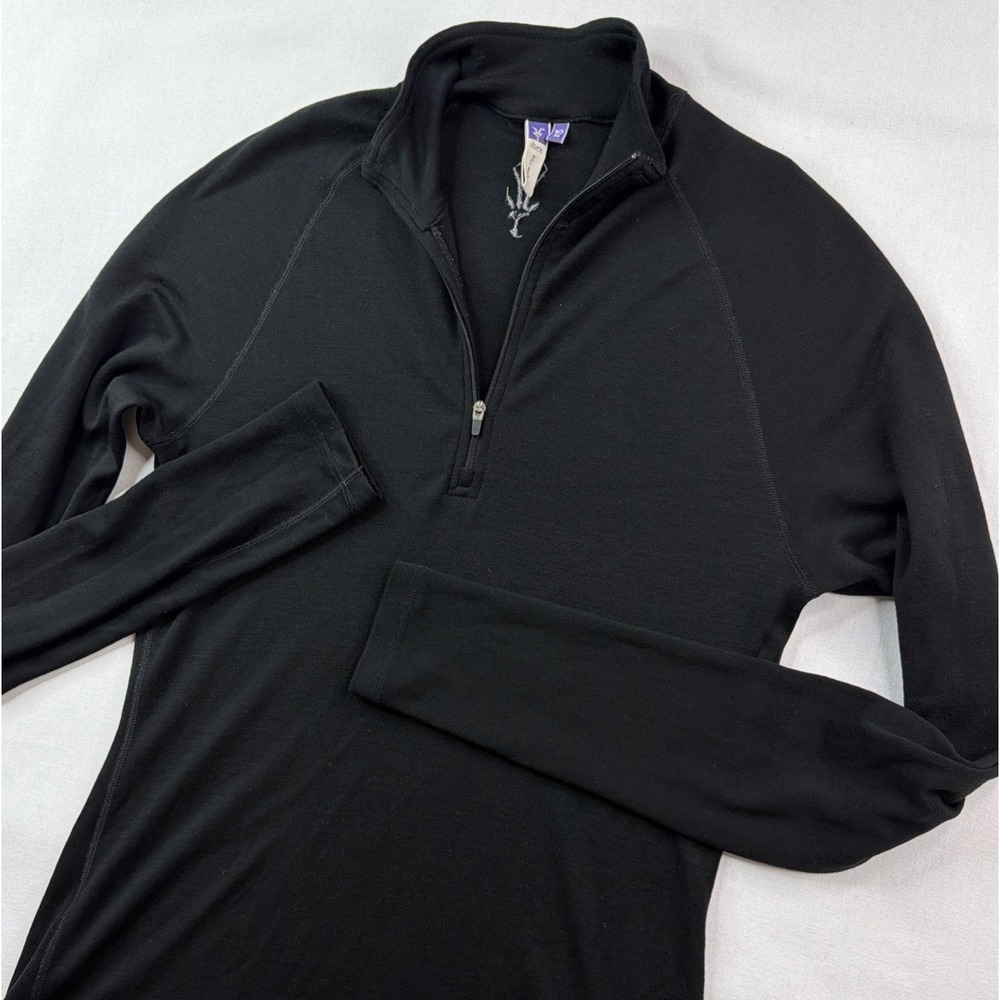 IBEX Merino Pullover Women XL Base Layer Black 1/4 Zip Long Sleeve Sweater USA